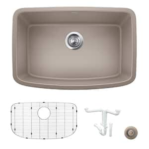 Valea 27 in. Undermount Single Bowl Truffle Granite Composite Kitchen Sink Kit with Accessories