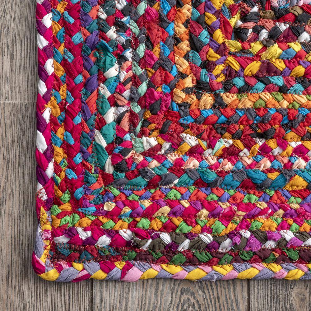 Handmade Rainbow Stripe Braided 6' Cotton Round Area Rug