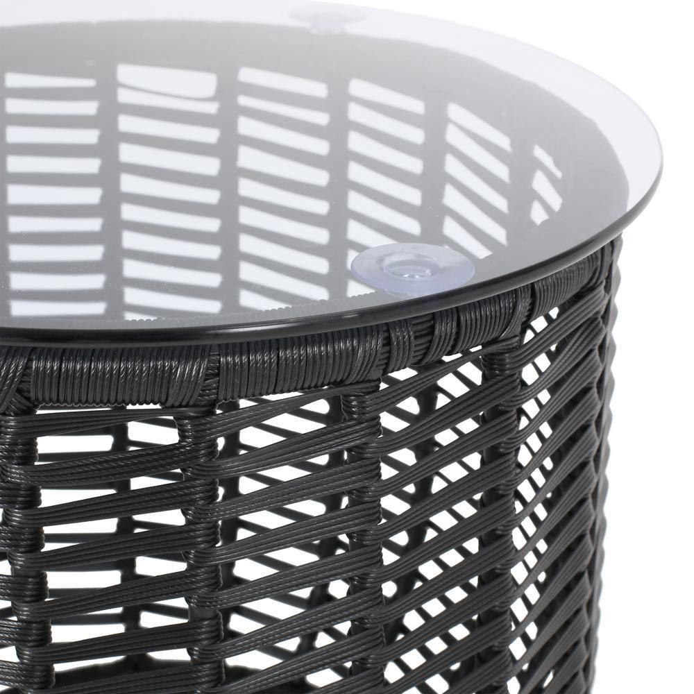 Boho Chic Black Iron Round Outdoor End Table with Glass Top