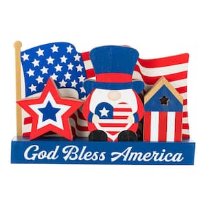8.00 in. H Patriotic/ Americana Wooden Block Table Decor