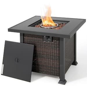32 in. Propane Fire Pit Table 50,000 BTU Square Firepit Heater w/Lava Rocks Cover