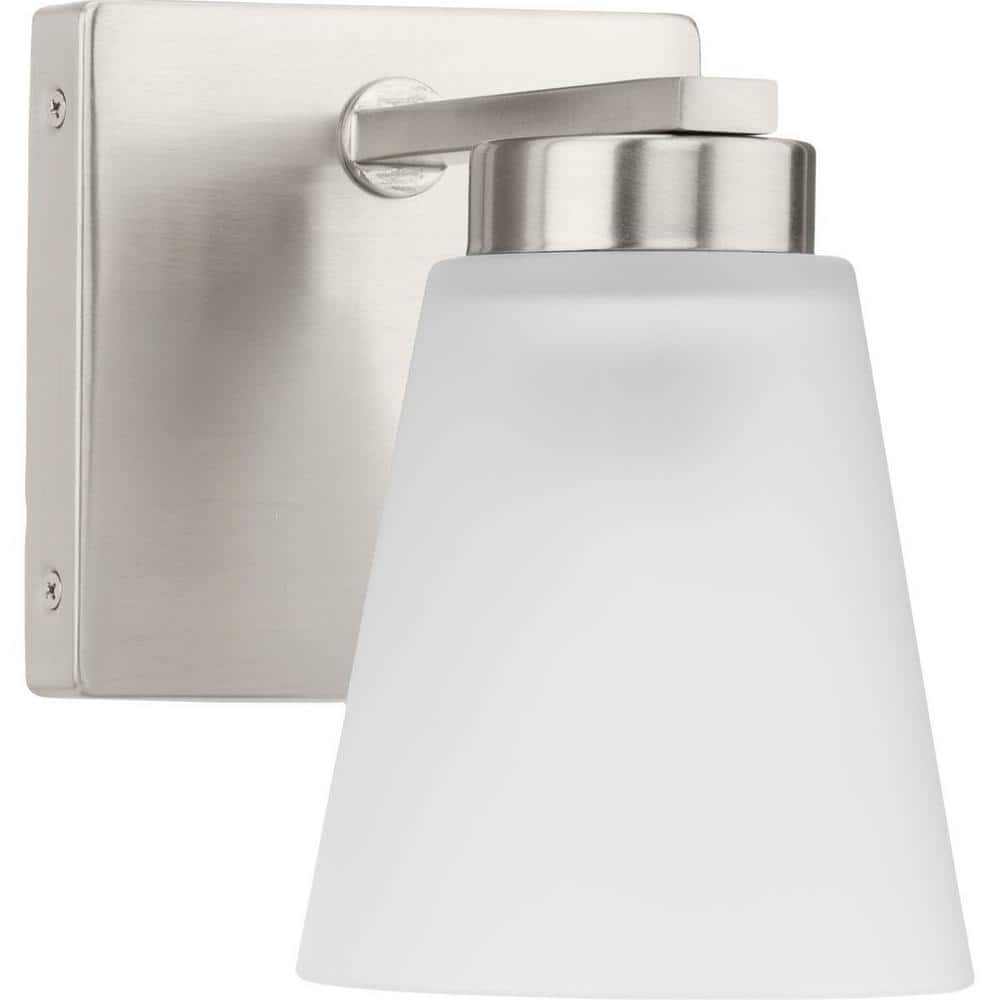 Brushed Nickel 1-Light Vanity with Etched Glass Shade