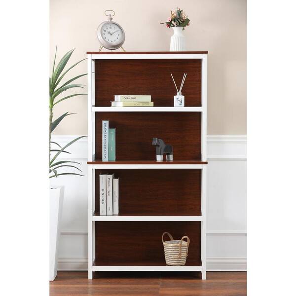 LuxenHome 59.5 in. White and Brown 4-Shelf Accent Bookcase