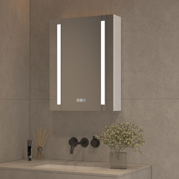 20 in. W x 26 in. H Rectangular Silver Aluminum Recessed/Surface Mount Left Hinge Dimmable Medicine Cabinet with Mirror