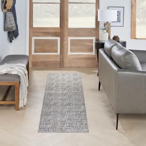 Serenity Home Blue Ivory 2 ft. x 8 ft. Geometric Transitional Runner Area Rug