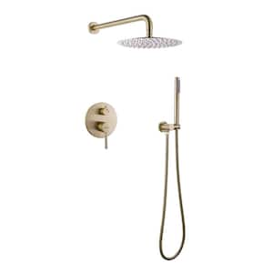 1-Spray Patterns with 1.8 GPM 10 in. Wall Mount Dual Shower Heads with Handheld Shower Head Set in Brushed Gold