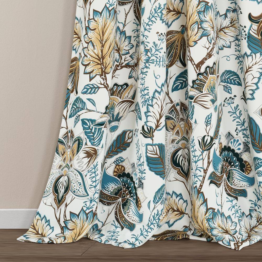 Turquoise Floral Polyester Blackout Rod Pocket Window Panels