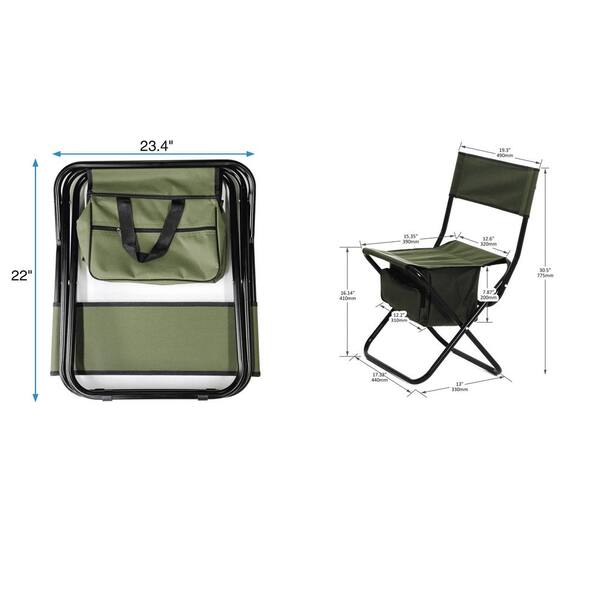 Green Metal Folding Lounge Chair Set of 2, Portable Camping Chair