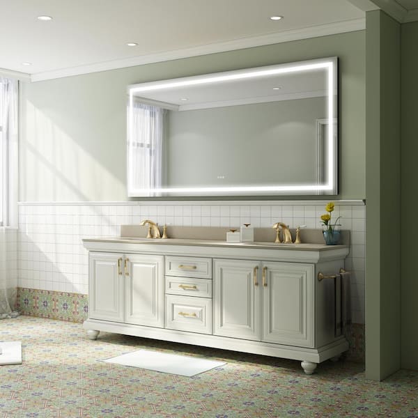 ANGELES HOME 84 in. x 42 in. Large Rectangular Frameless Wall Mounted LED Lighted Bathroom Vanity Mirror, Easy Installation