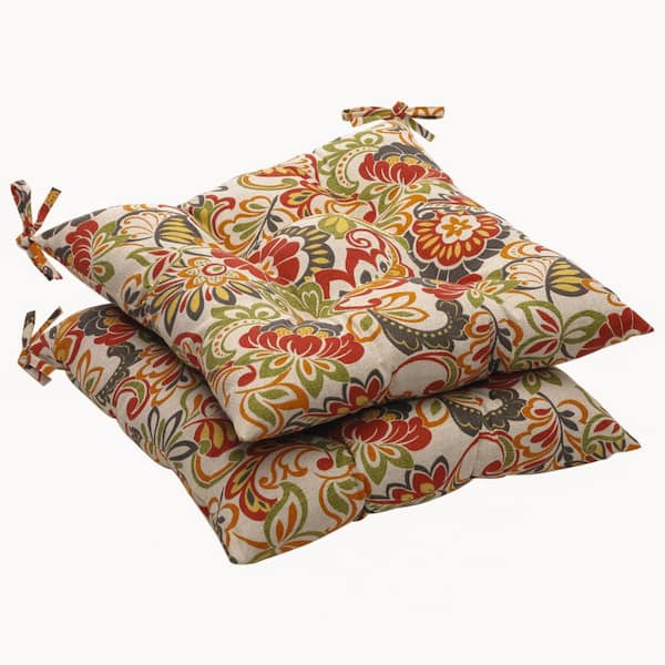 Pillow Perfect Floral 19 x 18.5 Outdoor Dining Chair Cushion in Green/Red (Set of 2)