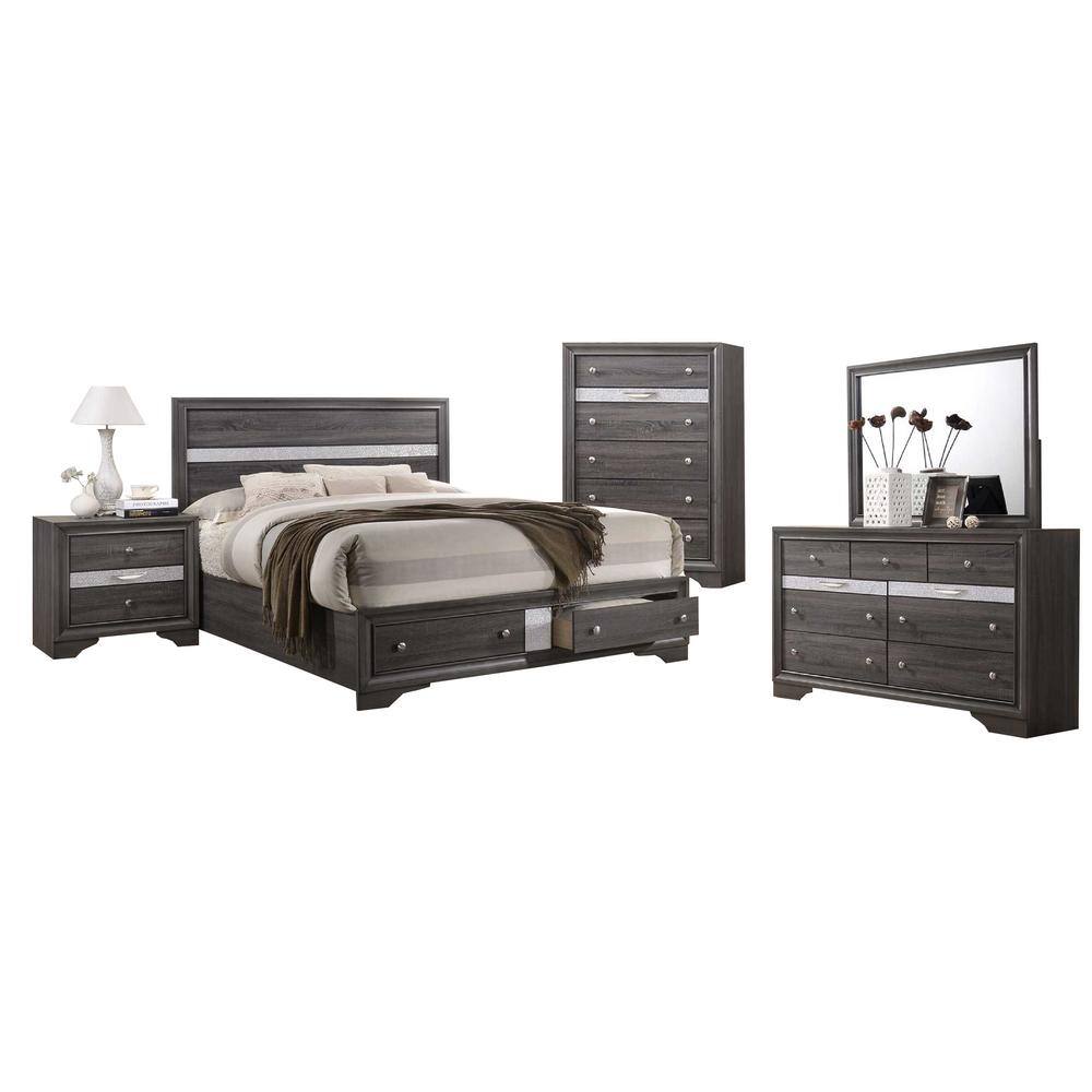 Best Quality Furniture David 5 Piece Grey Full Bedroom Set With Chest