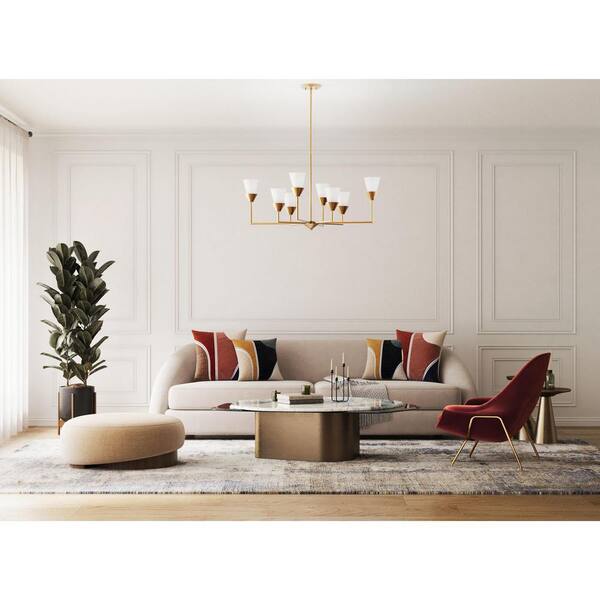 Progress Lighting Pinellas 40 in. Contemporary Soft Gold Chandelier with Opal Glass Shades