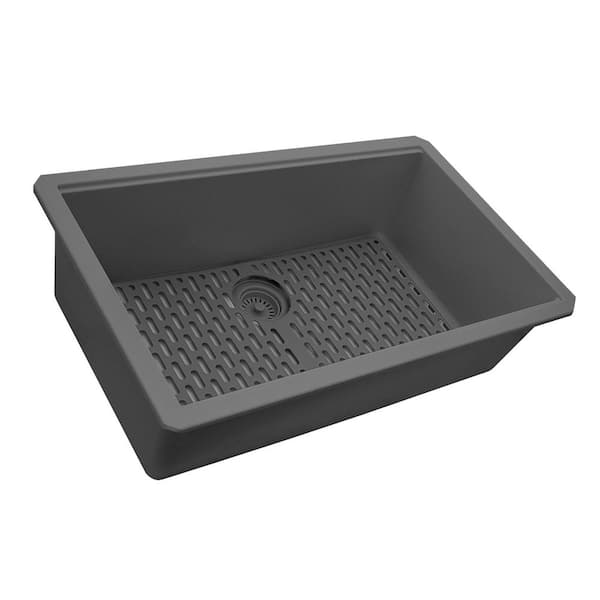 EpiGranite 32 in. Undermount Single Bowl Urban Workstation-Ready Kitchen Sink in Urban Gray Granite Quartz Composite