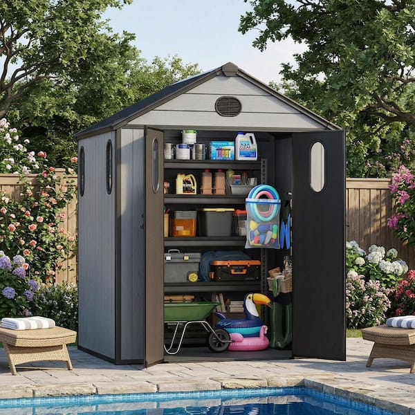 Aoodor 6.1 ft. x 5.2 ft. Outdoor Resin Gambrel Roof Storage Shed