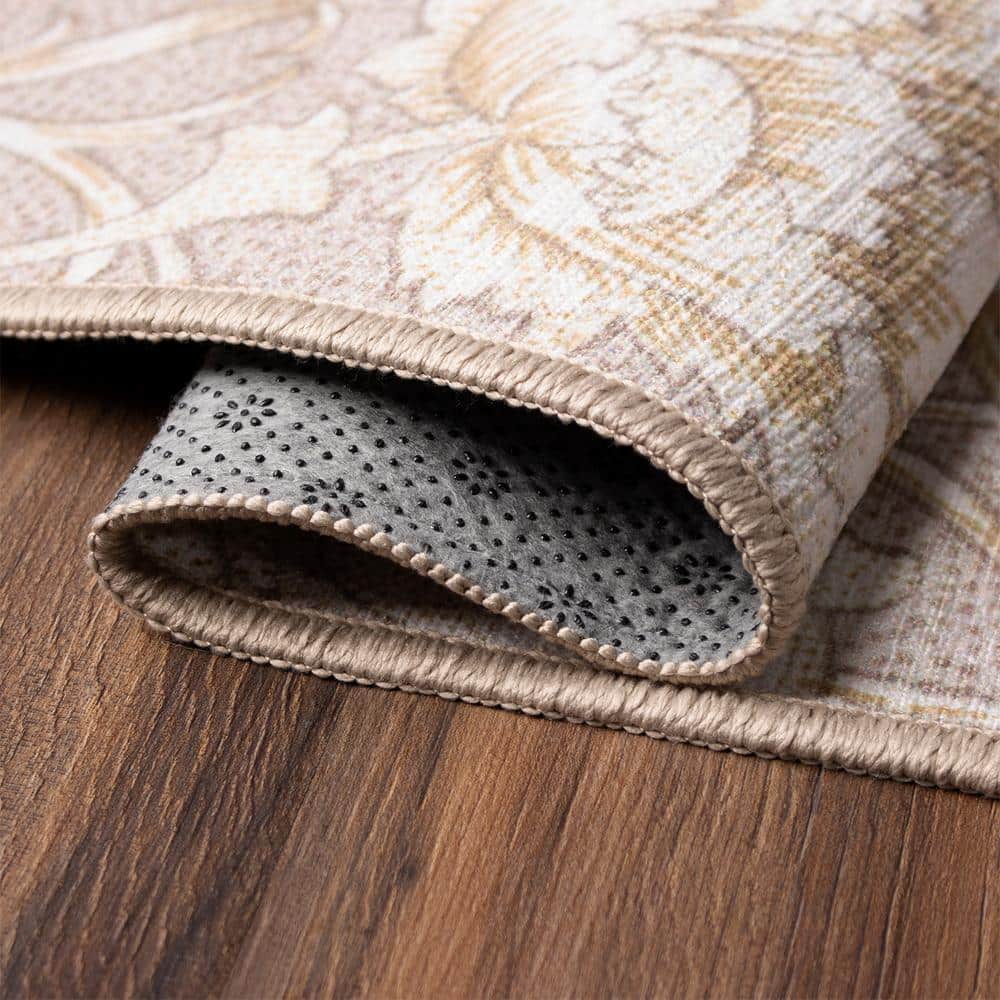 Kalini Gray Floral Machine Washable 5' x 7' Rug