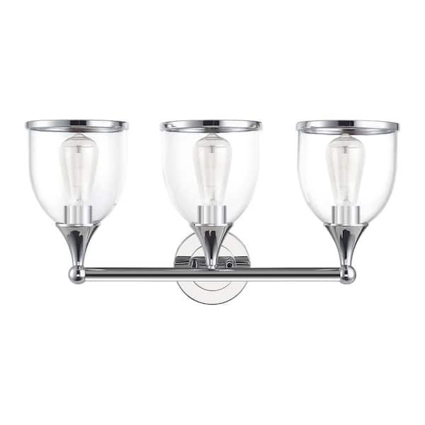 Livex Lighting Ashridge 24 in. 3-Light Polished Chrome Vanity Light with Mouth Blown Clear Glass