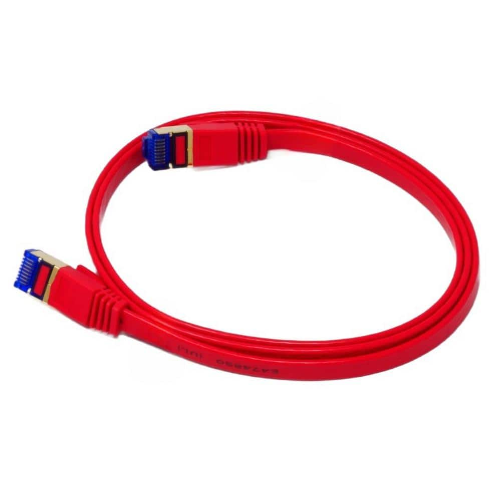 QualGear 3 ft. CAT 7 Flat High-Speed Ethernet Cable - Red