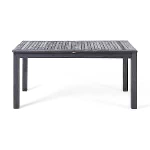 Modern & Expandable Design Rectangular Acacia Wood Outdoor Dining Table, Stable & Sturdy with Umbrella Hole in Dark Gray