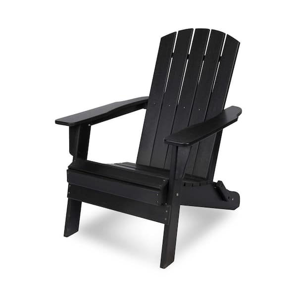 Shine Company 37 in. H Marina Weather Resistant Folding Outdoor Patio HDPE Poly Plastic Adirondack Chair, Black