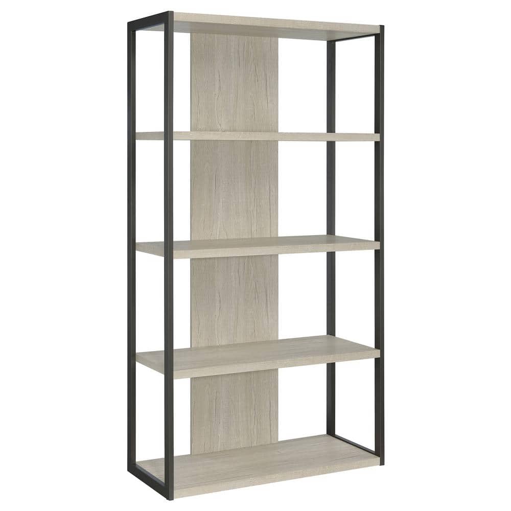 Gray and Whitewashed Wood 4-Shelf Contemporary Bookcase