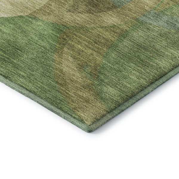 Mayfield Premium Machine Washable Abstract AMF2167 Green 8 ft. x 8 ft. Round Rug