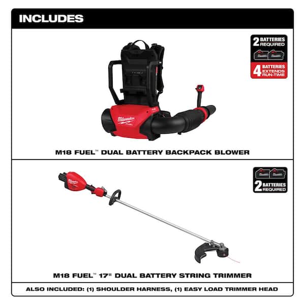 M18 FUEL 18V Brushless Cordless Dual Battery Backpack Blower w/Dual Battery Straight Shaft String Trimmer (2-Tool)