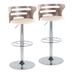 Cosi 32.25 in. Cream Faux Leather, Light Grey Wood, Chrome Metal Adjustable Bar Stool Wheel Footrest (Set of 2)