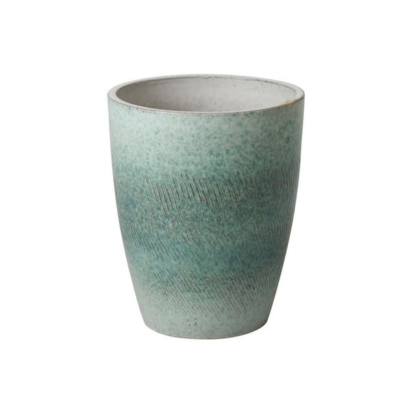 Emissary Bullet 11.5 in. D x 14 in. H Coastal Splash Ceramic Round Planter with Drainage Hole