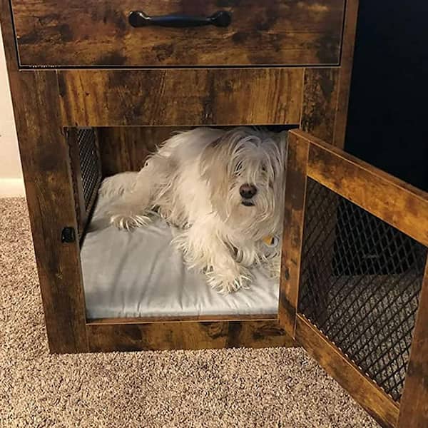WIAWG Dog Crate Furniture with Drawer, Wooden Dog Kennel End Table with  Cushion, Pet Crate House Indoor for Small Medium Dogs YLM-AMKF150136-02 -  The Home Depot