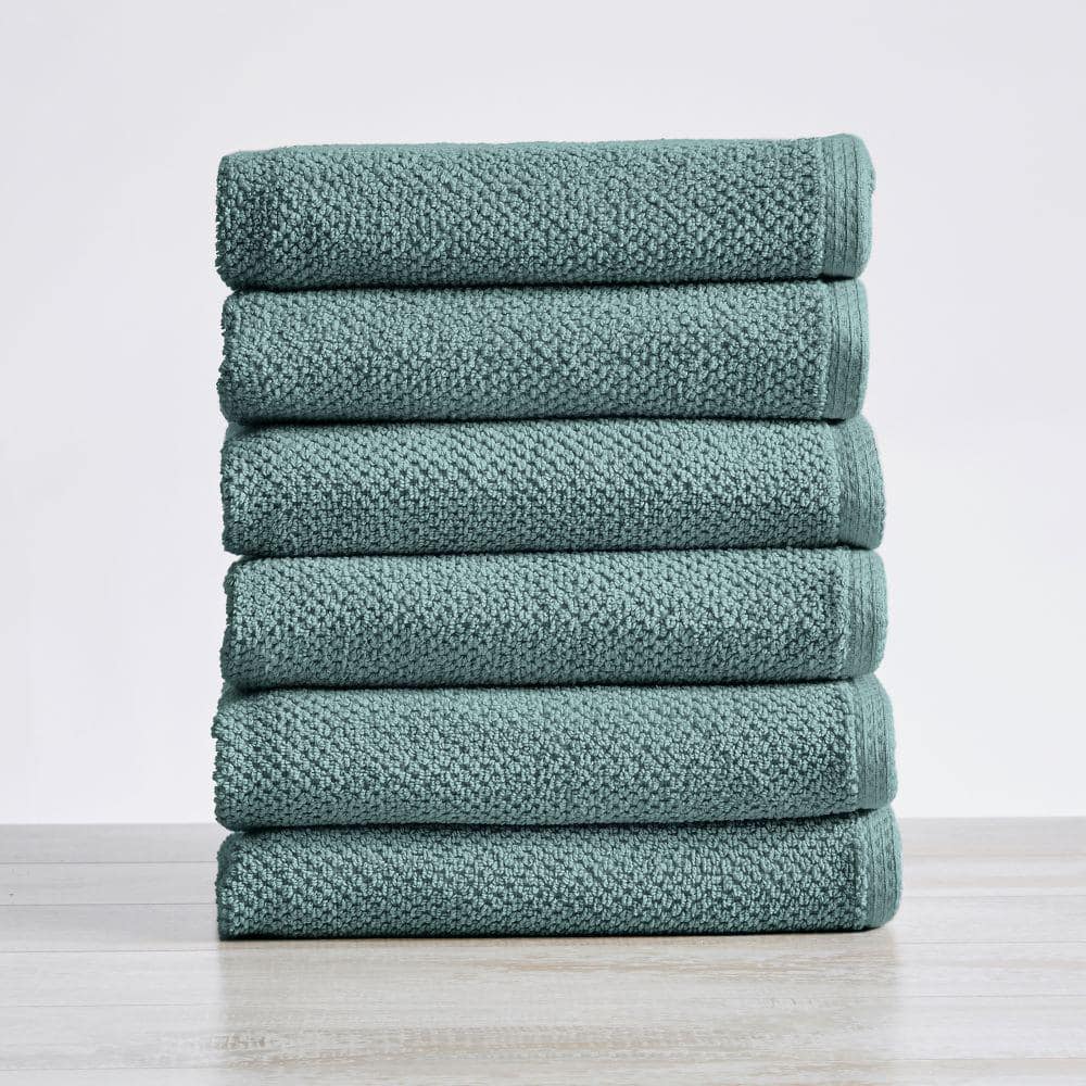 FRESHFOLDS Blue Solid 100% Cotton Textured Hand Towel (Set of 6 ...