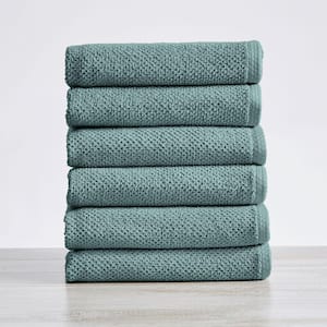 Blue Solid 100% Cotton Textured Hand Towel (Set of 6)