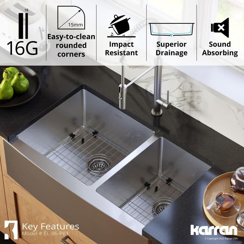 33'' Stainless Steel Farmhouse Double Bowl Kitchen Sink