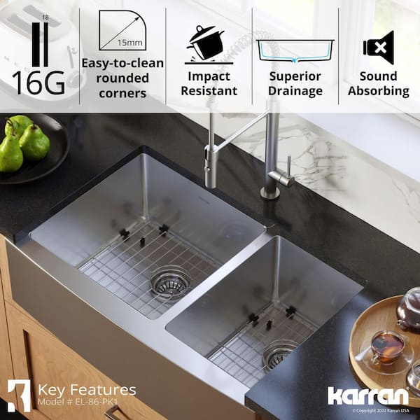 Farmhouse Apron Front Undermount 16-Gauge Stainless Steel 33 in. 60/40 Double Bowl Kitchen Sink with Grids and Drains Farmhouse Apron Front Undermount 16-Gauge Stainless Steel 33 in. 60/40 Double Bowl Kitchen Sink with Grids and Drains