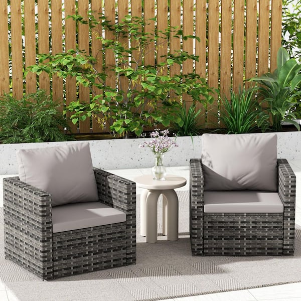 2-Piece Wicker Rattan Outdoor Sectional Set Sofa with Light Gray Cushions