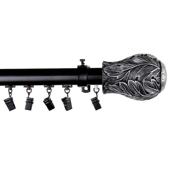 Rod Desyne 28 in. - 48 in. Telescoping Traverse Curtain Rod Kit in Black with Leaf Finial