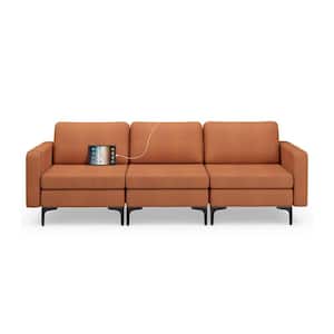 94.5 in. Width Modular 3-Seat Sofa Couch with Socket USB Ports and Side Storage Pocket Orange