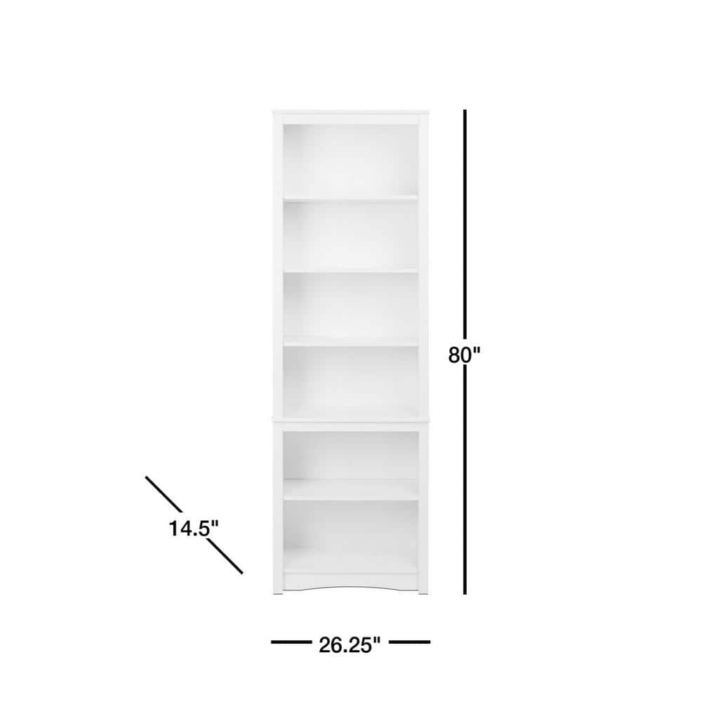 Elegant Modern 80" Tall White Bookcase with Adjustable Shelves