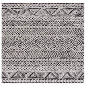 Abstract Gray/Brown 6 ft. x 6 ft. Chevron Aztec Square Area Rug