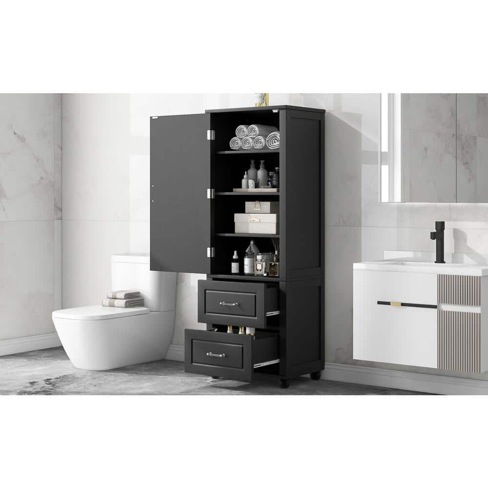 Modern 23 in. W x 15.9 in. D x 61.4 in. H Black Freestanding Tall Bathroom 