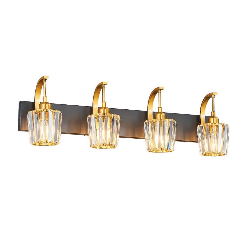 32.67 in.4-Light BlackGold Bathroom Vanity Light Clear Conical Fluted Crystal Wall Lighting Over Mirror For Bathroom price history on PriceWatchPro
