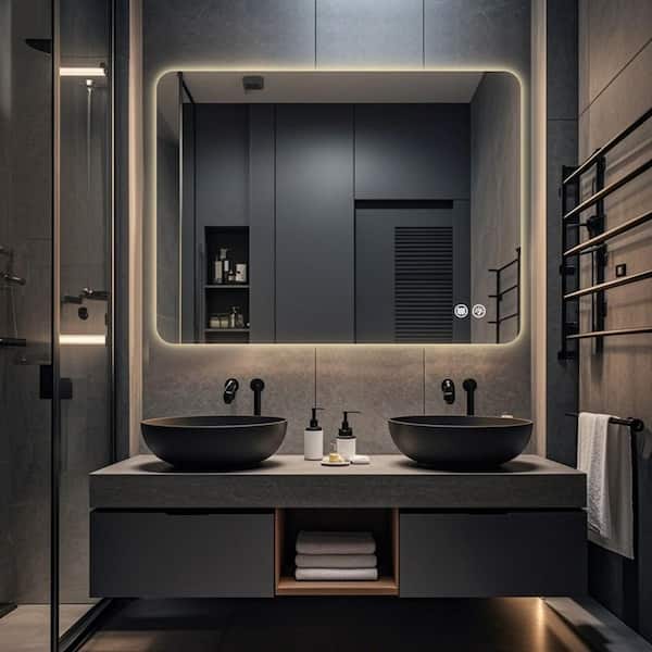 30 in. W x 40 in. H Rectangular Frameless LED Adjustable Backlit Anti-Fog Wall Mirror Bathroom Vanity Mirror