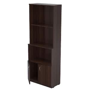 62.99 in. Brown Wood 4-shelf Standard Bookcase with Doors