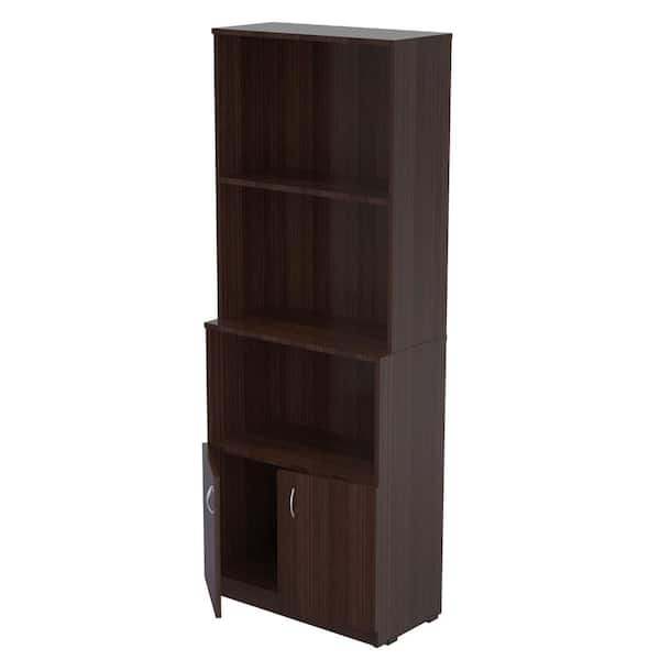 Inval 62.99 in. Brown Wood 4-shelf Standard Bookcase with Doors