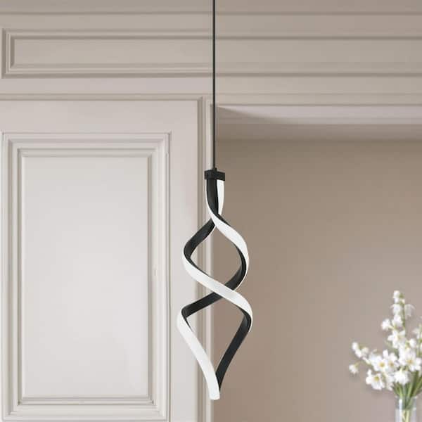 15W Black Modern Integrated LED Pendant Light Eye Friendly Hanging for Bedroom Dining Room Foyer