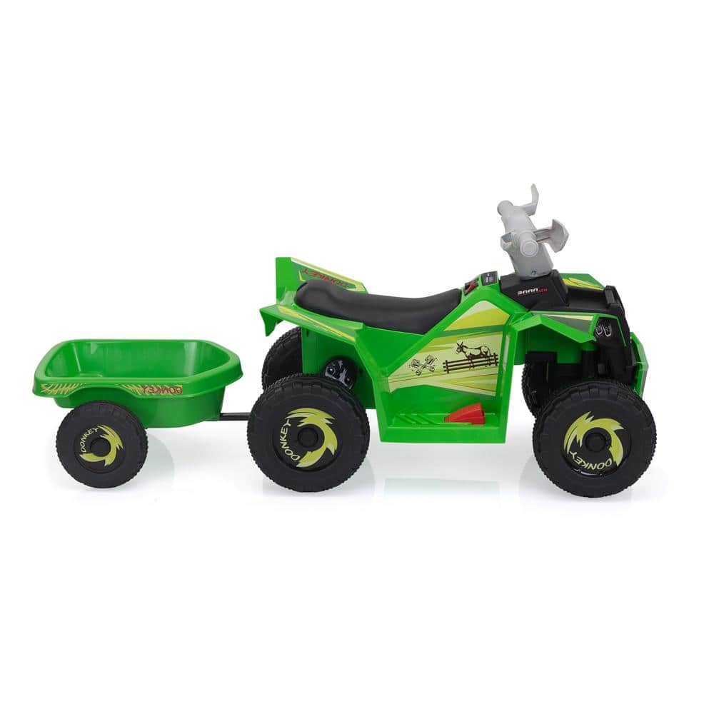 Green Kids Electric ATV with Trailer and Music
