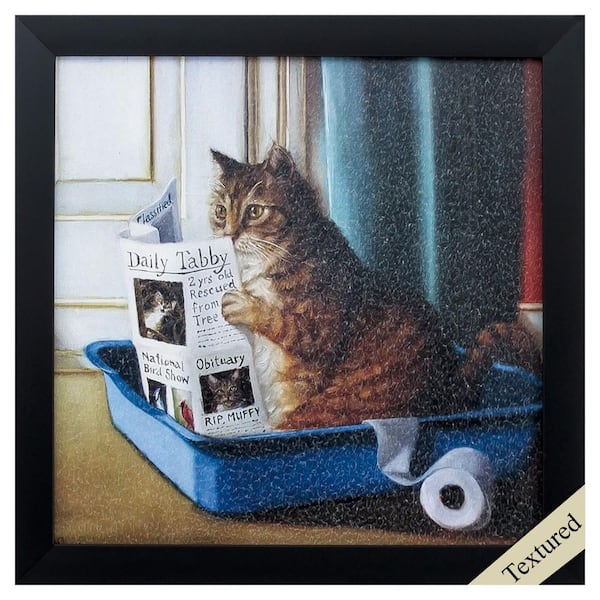 HomeRoots Black Framed Animal Kitty Throne Acrylic Painting Wall Art 11 in. x 11 in.
