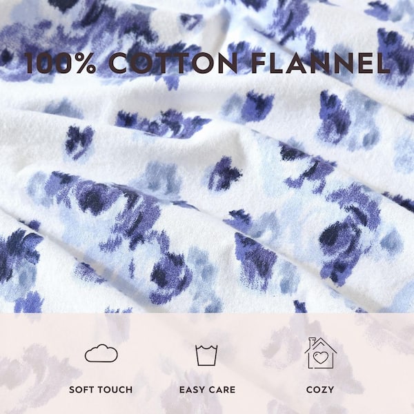 Laura Ashley Emelisa Flannel 4-Piece Blue Floral Cotton Queen