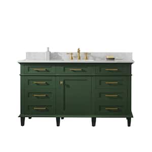 60 in. W x 22 in. D Vanity in Vogue Green with Marble Vanity Top in White with Single White Basin with Backsplash