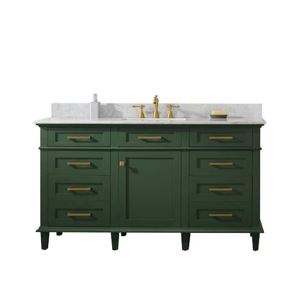 Legion Furniture 60 in. W x 22 in. D Vanity in Vogue Green with Marble Vanity Top in White with Single White Basin with Backsplash