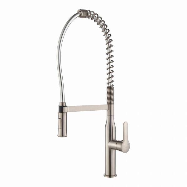 KRAUS Nola Commercial Style Single-Handle Pull-Down Sprayer Kitchen Faucet in Stainless Steel with Dual-Function Sprayer